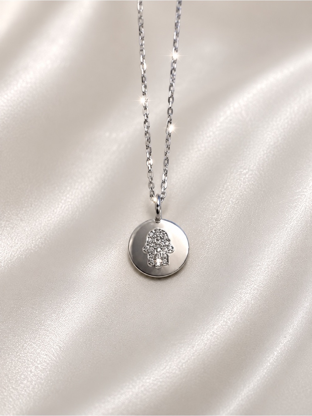 Diamond Hasma Pendant Sterling Silver Necklace- Jewelry